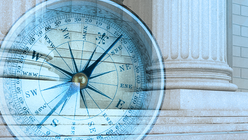 Intro to Ethics Course Compass overlayed on government building