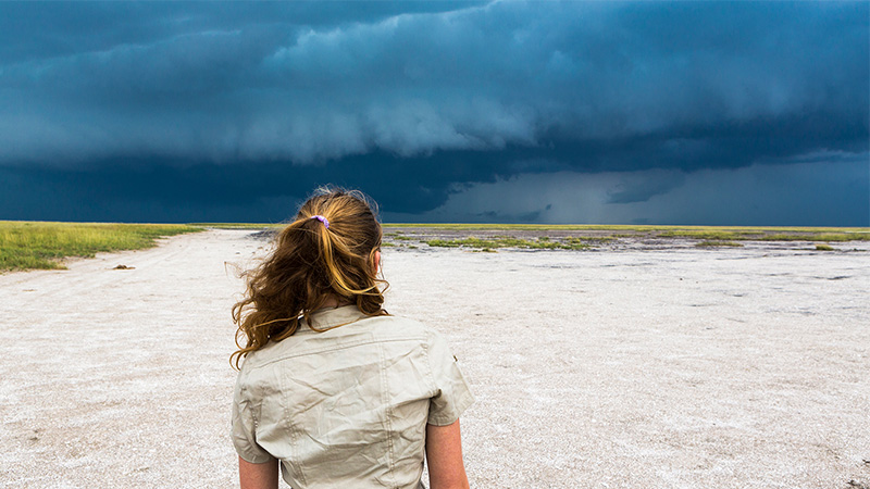 Climate Change - woman sitting on the beach