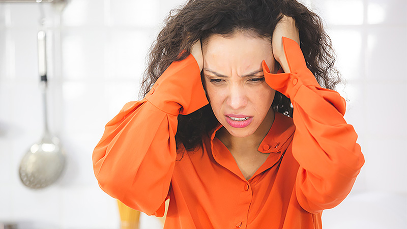 Frustrated woman unable to hear