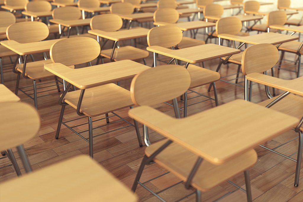 Row of school desks