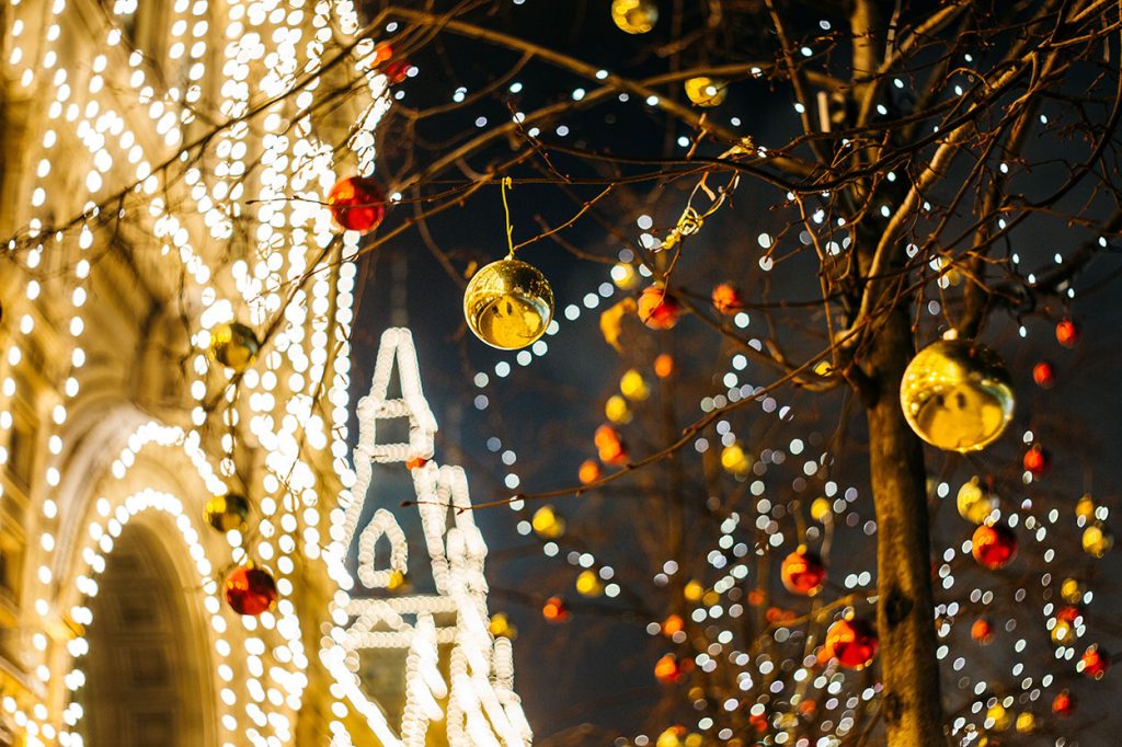 Festive street and tree