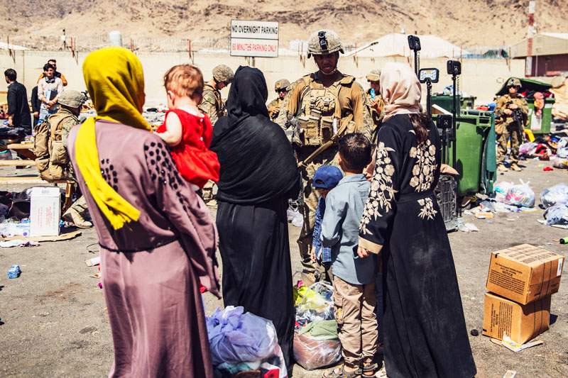 U.S. Marines with the 24th Marine Expeditionary Unit process evacuees